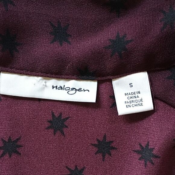 Halogen Sheer Maroon Black Starburst V-Neck Tie Sleeveless Blouse - Picture 7 of 9